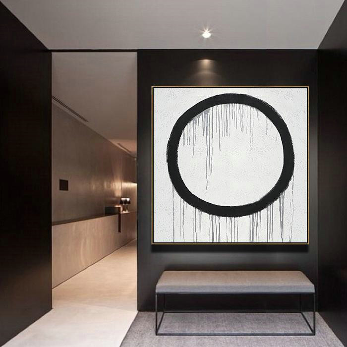 Hand Painted Extra Large Abstract Painting,Minimalist Drip Painting On Canvas, Black, White, Grey - Hand Paint Abstract Painting
